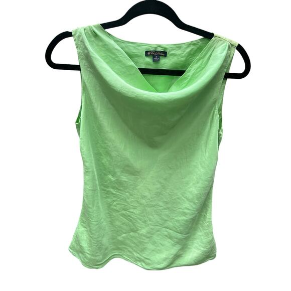 Brooks Brothers 100% Silk Tank Lime Green Size Small Draped Front Elegant Chic - Picture 1 of 8